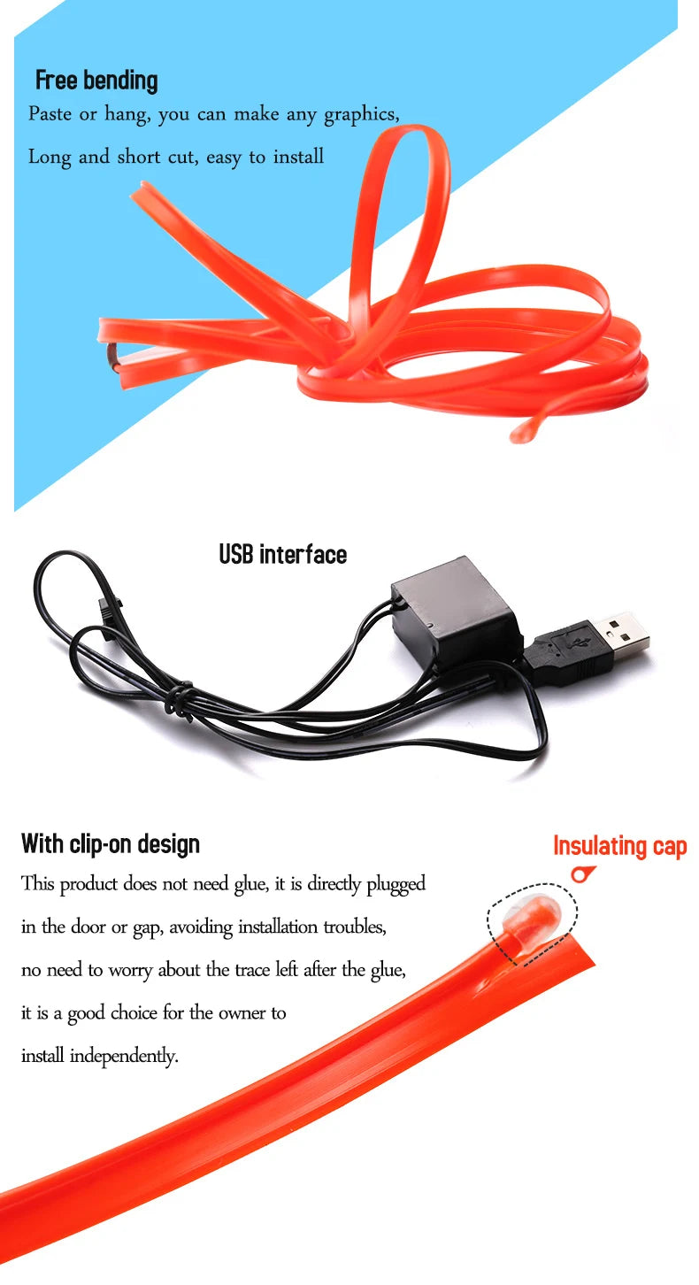 GlowRide™ Car Ambient LED Strip — 5M USB Neon Interior Lighting
