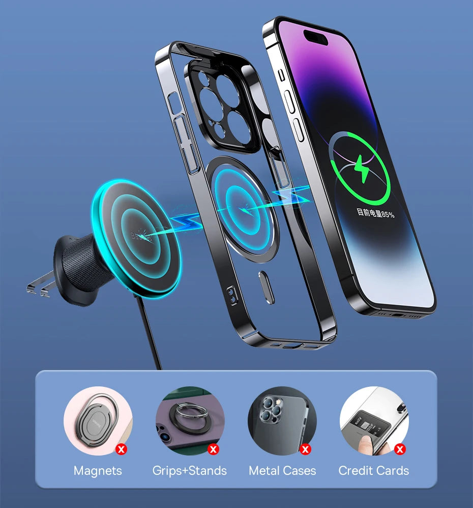 GlowRide™ Magnetic Wireless Car Charger — 15W Fast Charging