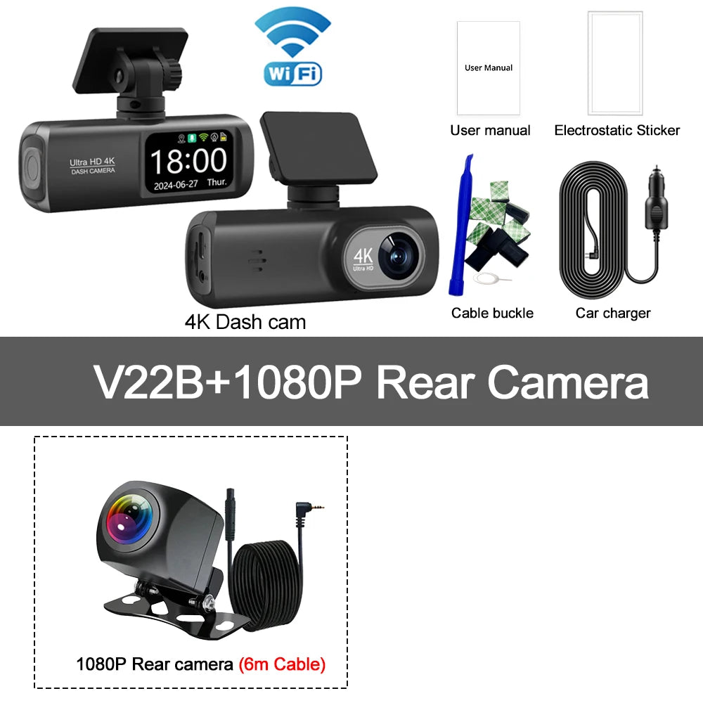 GlowRide™ AI Dash Cam 4K WiFi — Dual Lens Front & Rear Night Vision
