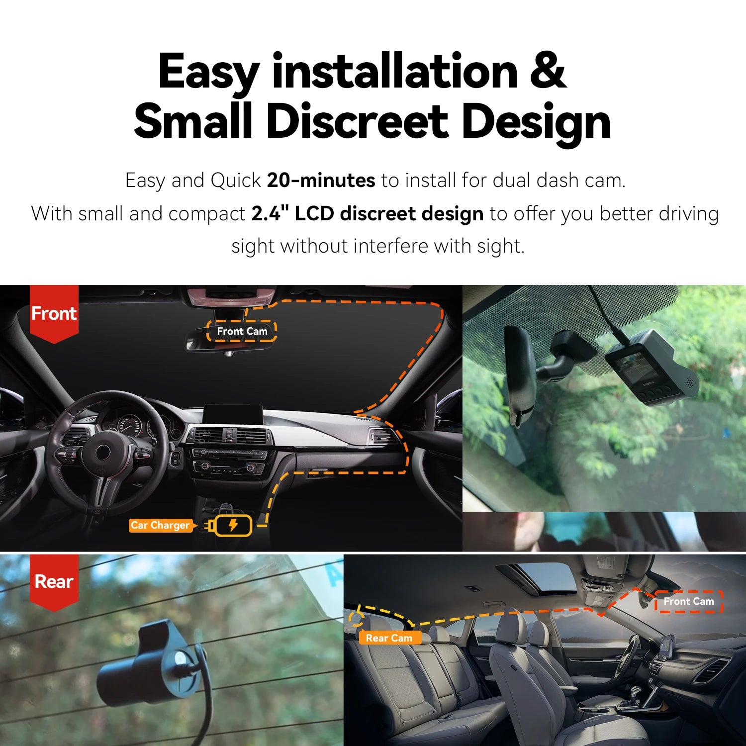 GlowRide™ Mini 4K Dash Cam - Compact design windshield mount included