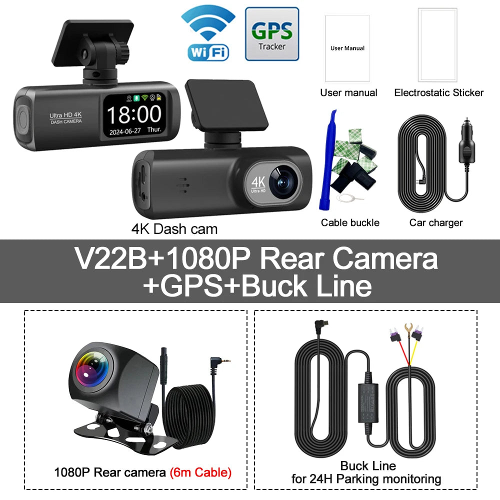 GlowRide™ AI Dash Cam 4K WiFi — Dual Lens Front & Rear Night Vision