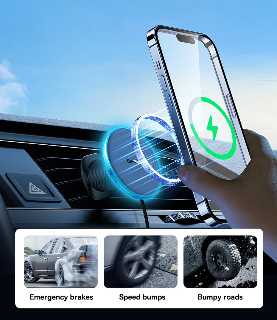 GlowRide™ Magnetic Wireless Car Charger — 15W Fast Charging
