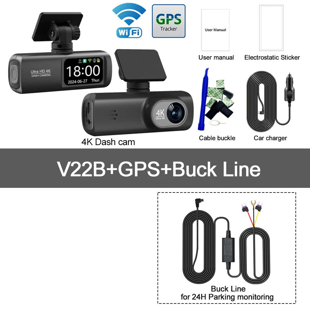 GlowRide™ AI Dash Cam 4K WiFi — Dual Lens Front & Rear Night Vision