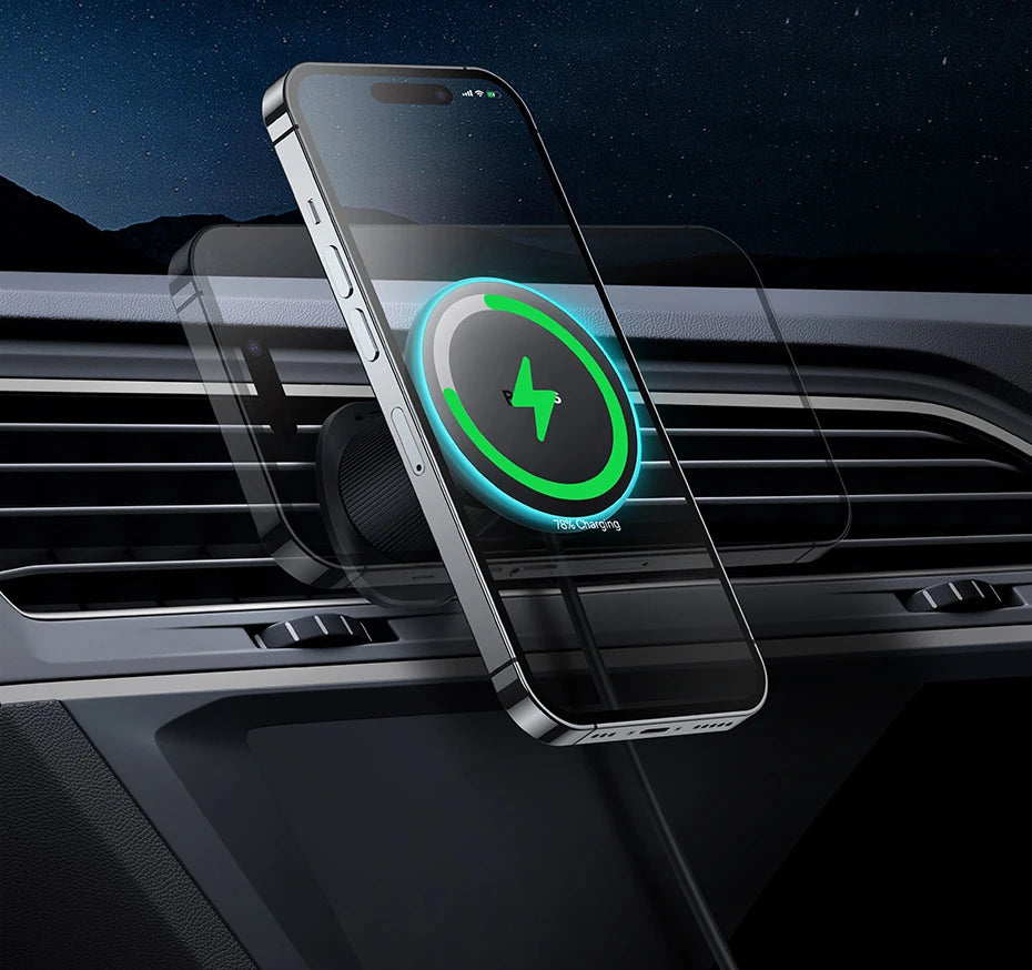 GlowRide™ Magnetic Wireless Car Charger — 15W Fast Charging