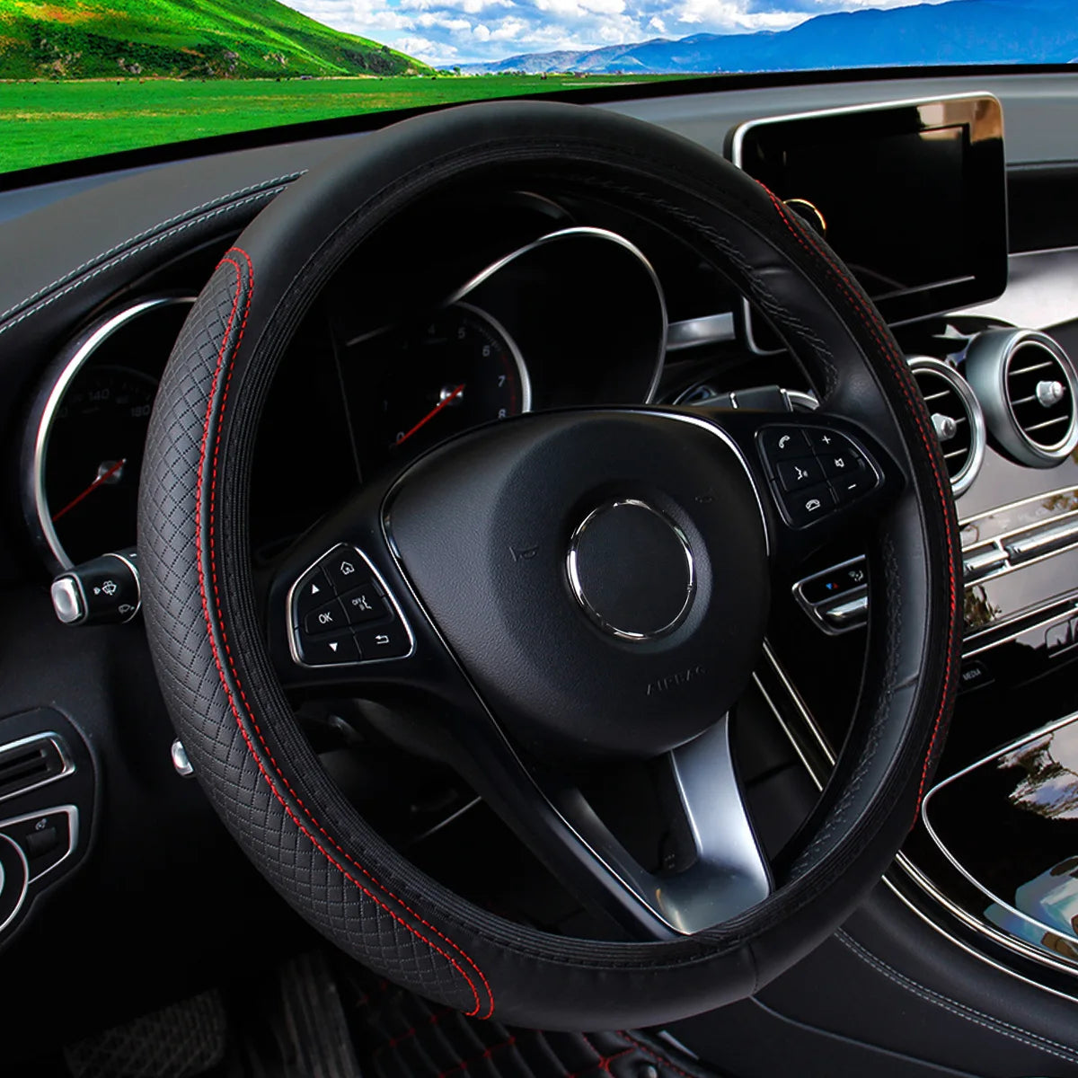 GlowRide™ Microfiber Leather Steering Wheel Cover - Premium microfiber leather 15 inch cover