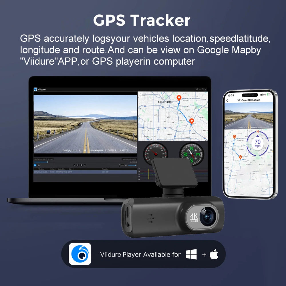 GlowRide™ AI Dash Cam 4K WiFi — Dual Lens Front & Rear Night Vision