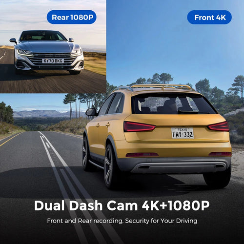 GlowRide™ AI Dash Cam 4K WiFi — Dual Lens Front & Rear Night Vision