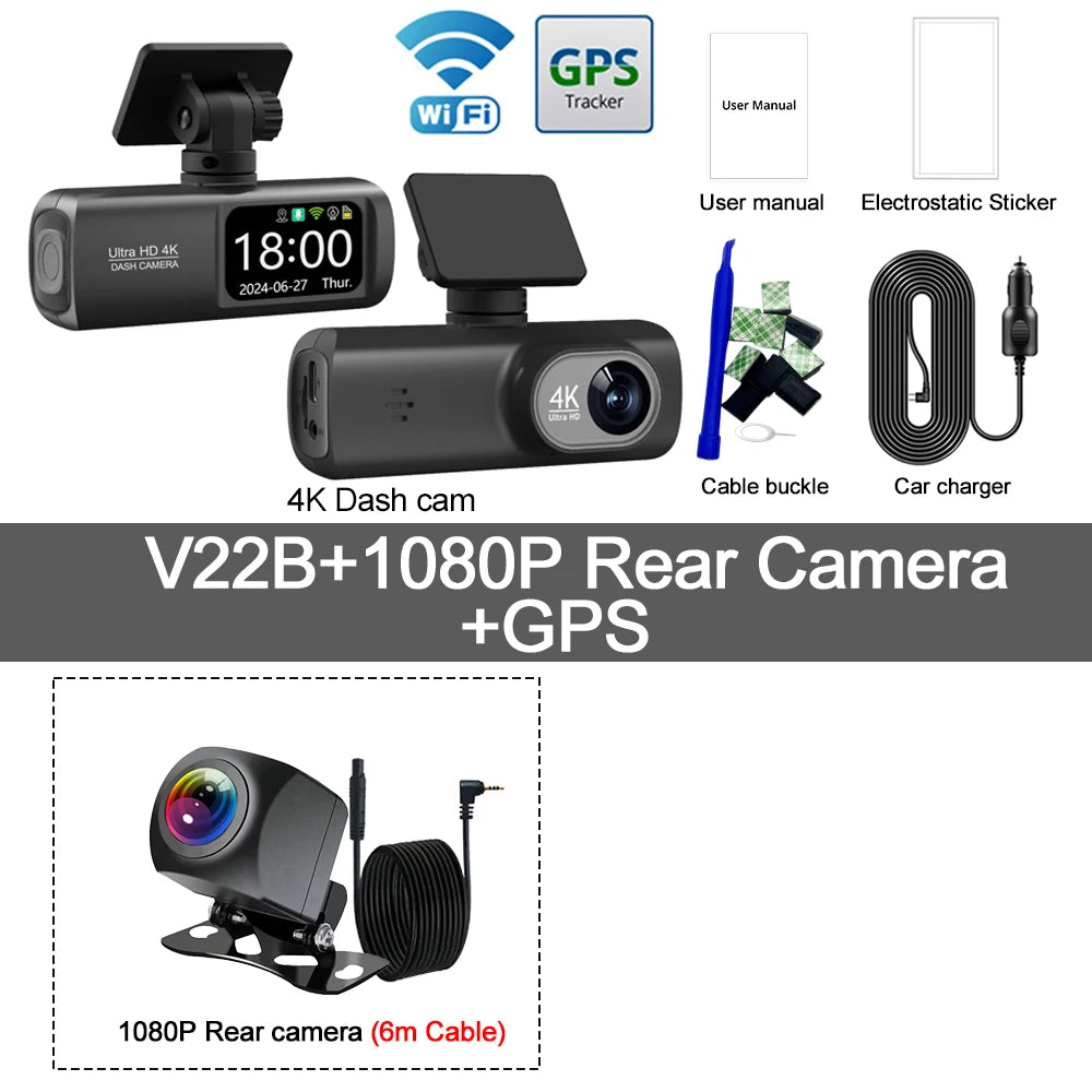 GlowRide™ AI Dash Cam 4K WiFi — Dual Lens Front & Rear Night Vision