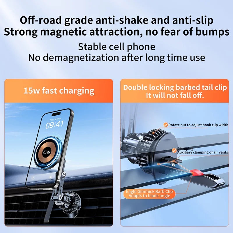 GlowRide™ Magnetic Wireless Car Charger Mount - Product included USB-C cable and vent clip