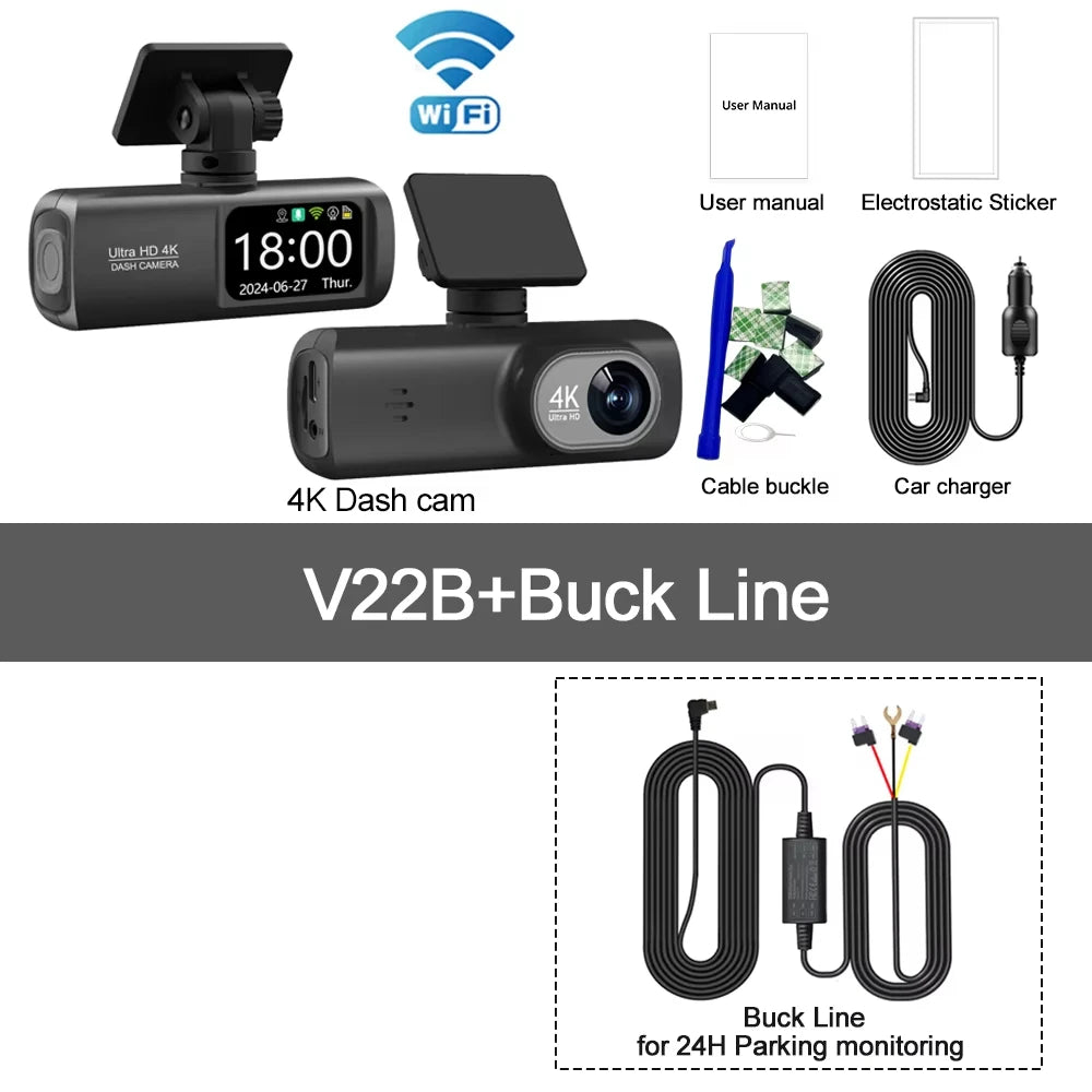 GlowRide™ AI Dash Cam 4K WiFi — Dual Lens Front & Rear Night Vision
