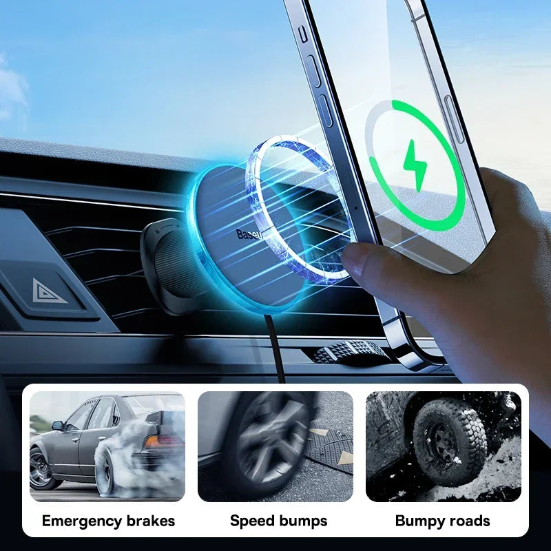 GlowRide™ Magnetic Wireless Car Charger — 15W Fast Charging