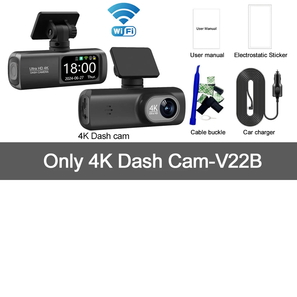 GlowRide™ AI Dash Cam 4K WiFi — Dual Lens Front & Rear Night Vision