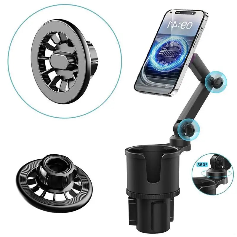 GlowRide™ 360° Cup Holder Phone Mount - Tool-free 10-second setup no drilling needed