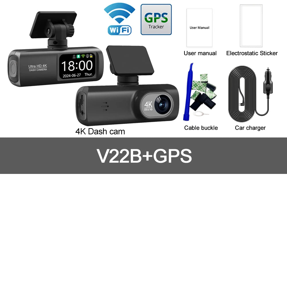GlowRide™ AI Dash Cam 4K WiFi — Dual Lens Front & Rear Night Vision