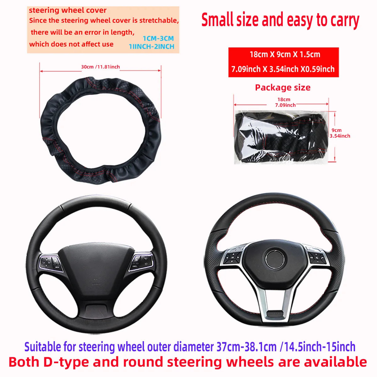 GlowRide™ Microfiber Leather Steering Wheel Cover - Fits 14.5 to 15.5 inch steering wheels