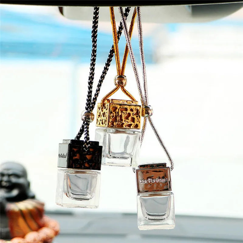GlowRide™ Premium Glass Car Air Freshener - Handcrafted borosilicate glass bottle with wood cap