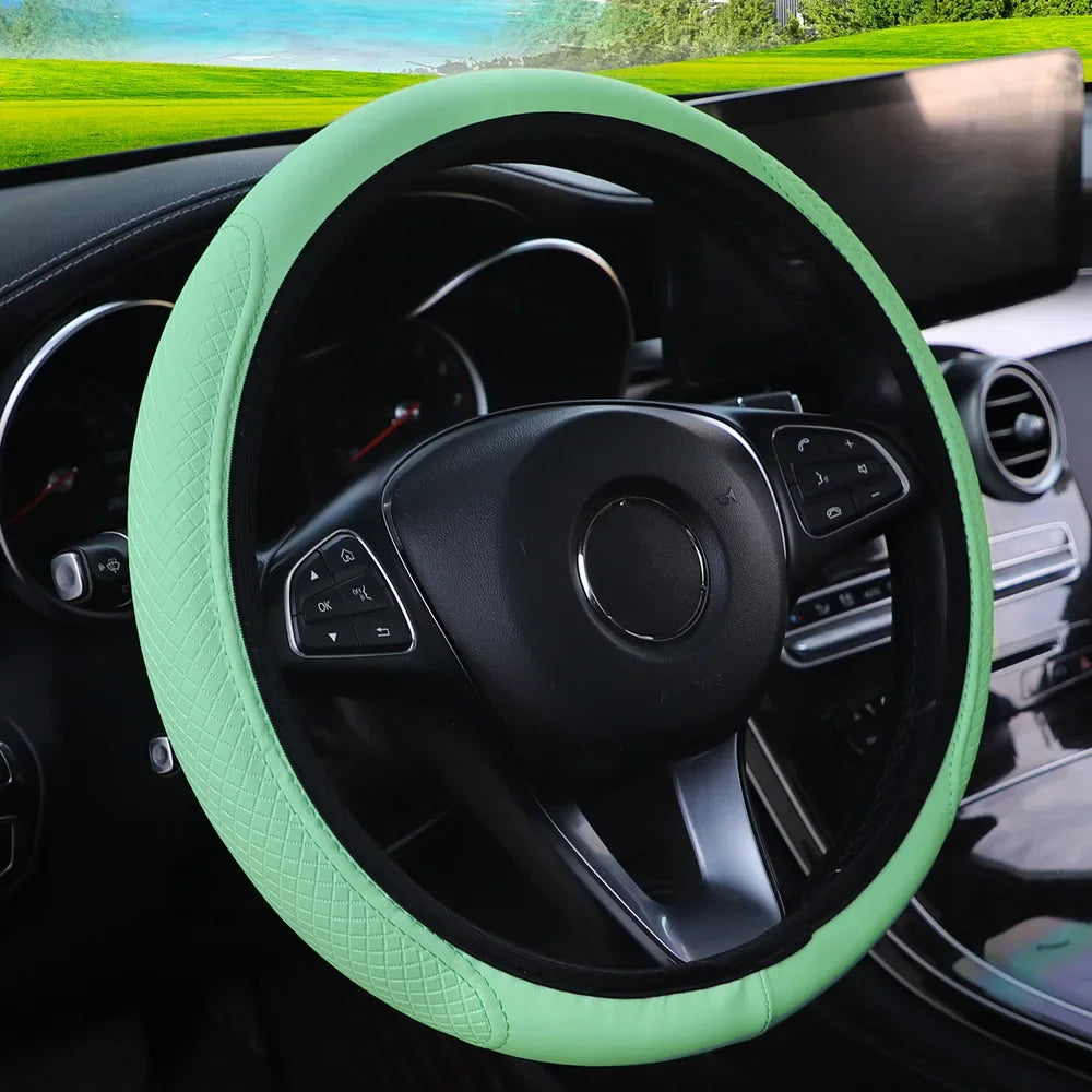 GlowRide™ Microfiber Leather Steering Wheel Cover - Easy stretch-fit installation no tools
